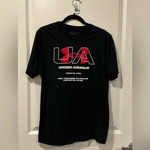 Under Armour Black Tee with Red and White Logo- Medium